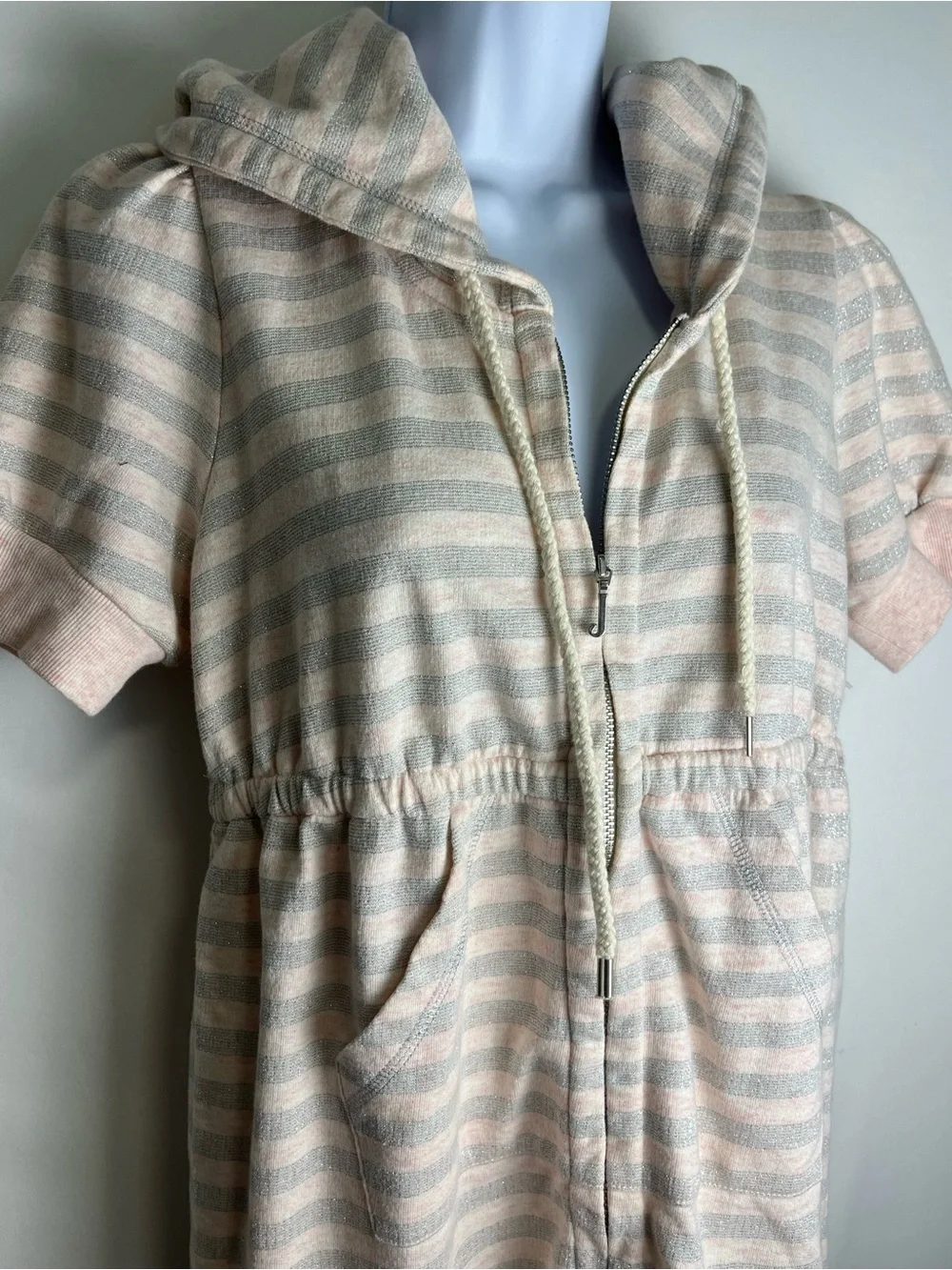 NWT Juicy Couture Pink and Gray Striped Hooded Mini  Dress